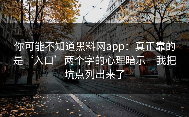 你可能不知道黑料网app：真正靠的是‘入口’两个字的心理暗示｜我把坑点列出来了